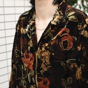 SAG HARBOR flower pattern velour open collar shirt