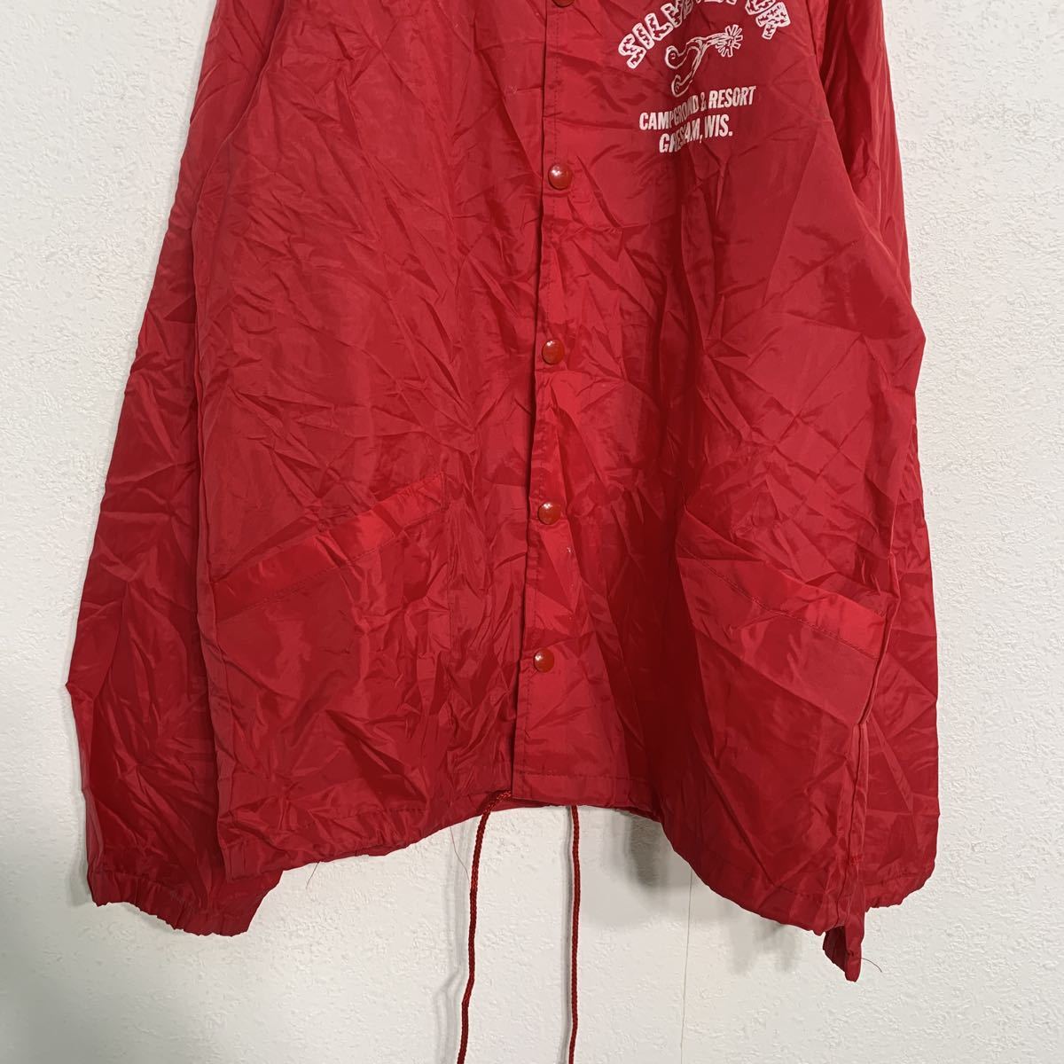 70s 80s ワッペン ナイロン コーチジャケット XL 赤 フルスナップ