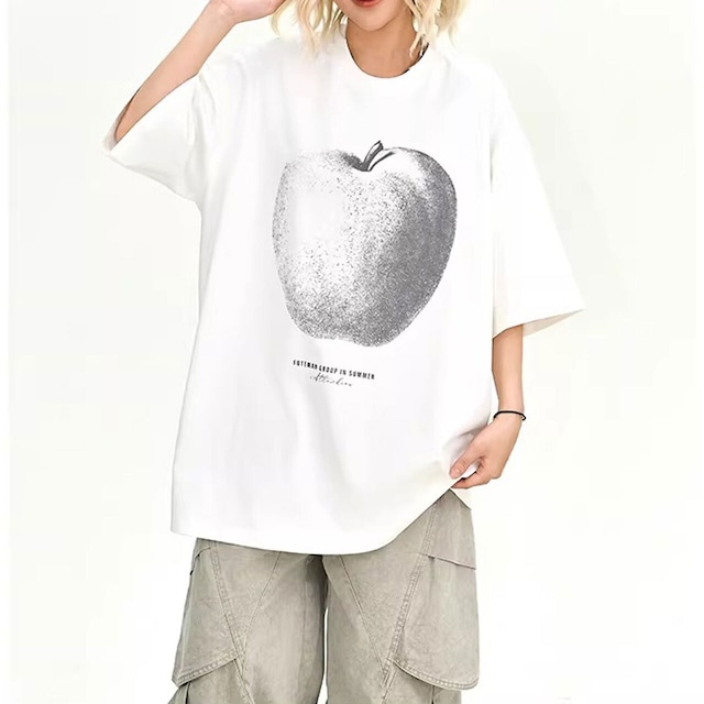 グラデーションアップルプリントルーズラインTシャツ 2col   R02149