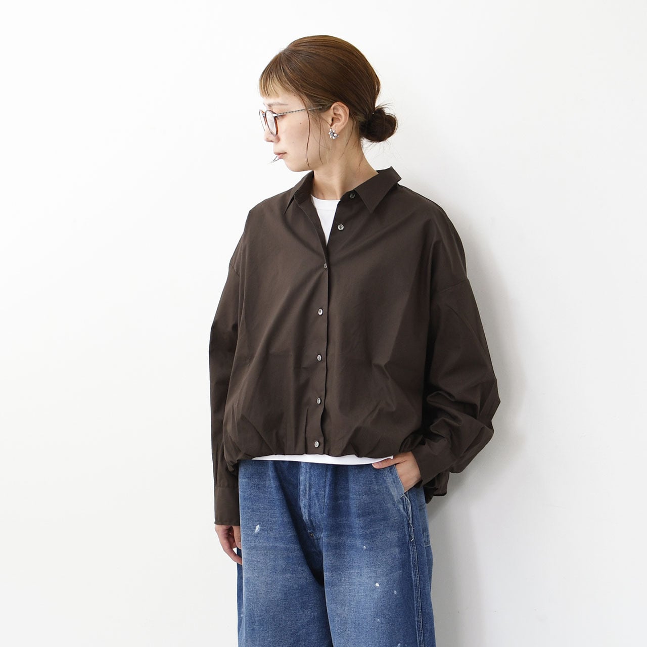 【fumiffy*_*様】美品 ミズイロインド コットンバルーンシャツ ブラウン mizuiro ind [ミズイロ インド] ballon shirt [3-230094] バルーン