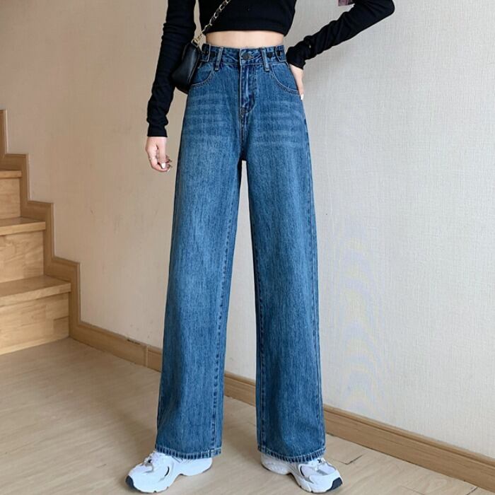 ジーンズ スプリングスタンダードスタイルルーズワイドレッグパンツ ウェスト薄手 レトロ 春物 ワイドパンツ 1号婦人98632195460