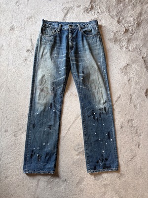 SOPHNET/Painted Denim pants/L/ペイント加工デニムパンツ/ストレ－ト/ダメ－ジリペア加工/インディゴ/ririzip/ソフネット