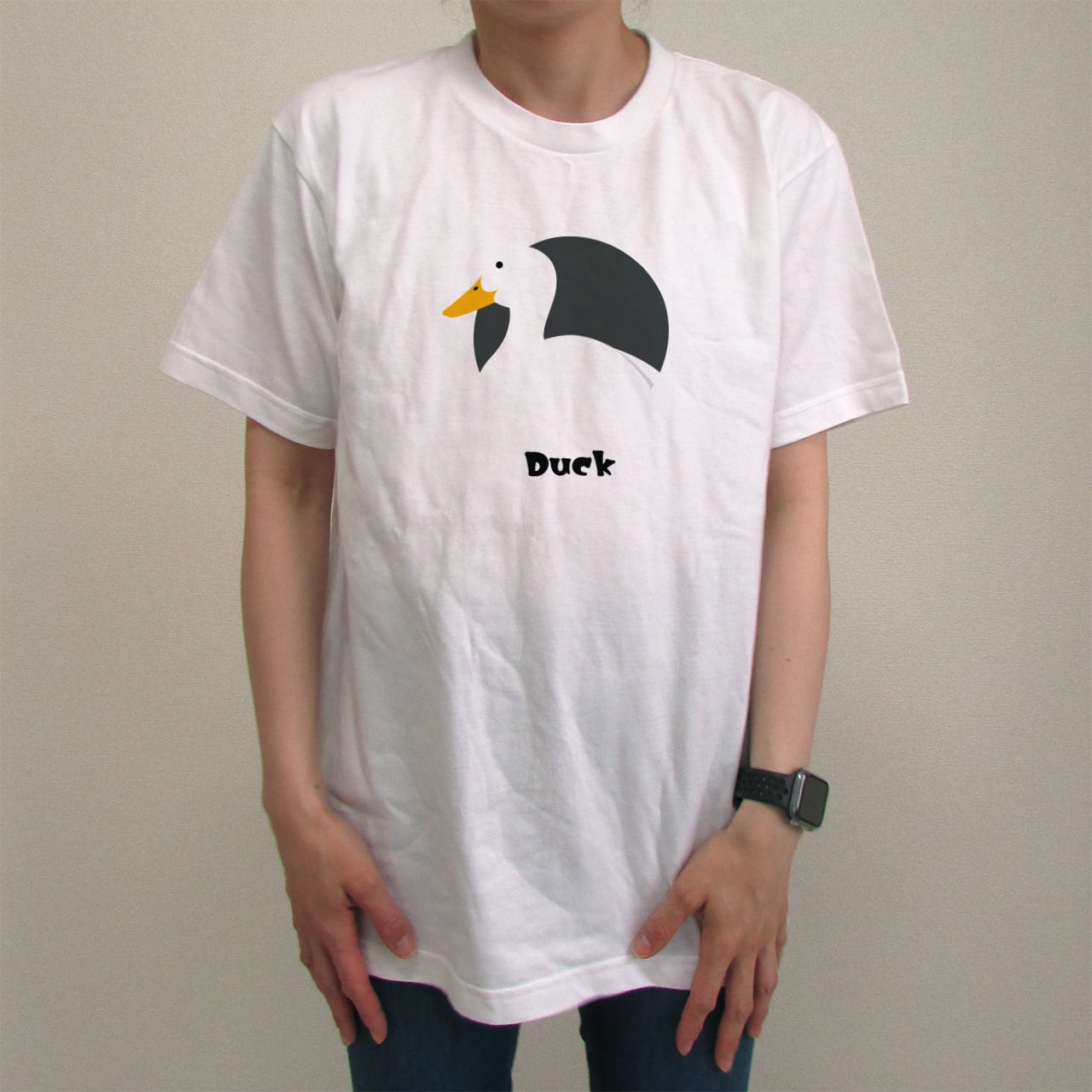 アヒル 英語｜カラープリントTシャツ【ホワイト／送料無料／受注生産