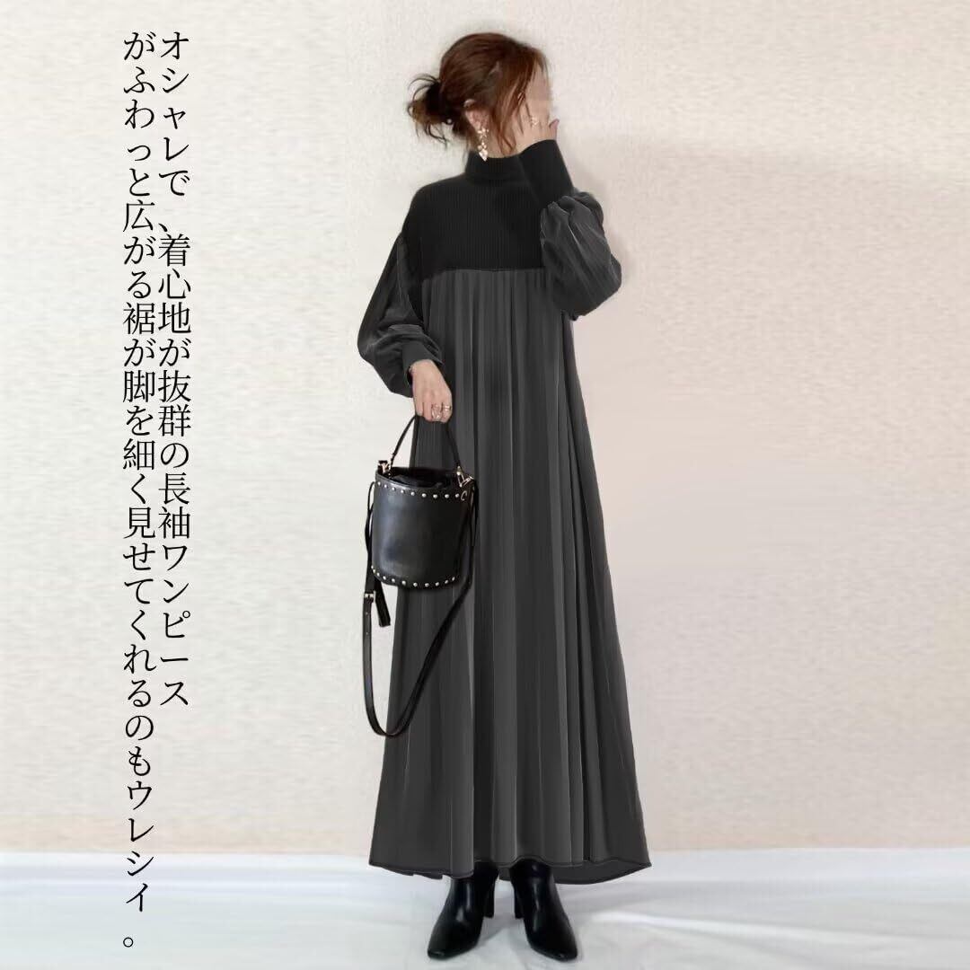 バイカラープリーツワンピース ブラック 半袖 Fサイズ #新作 00