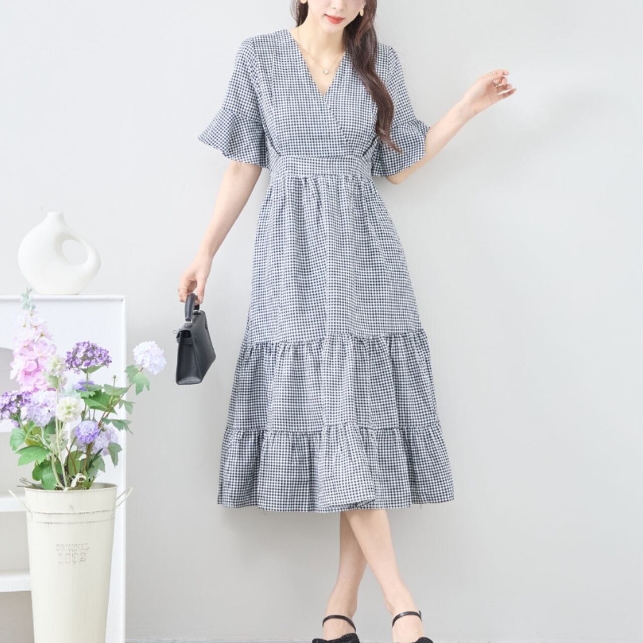 オオカミとフクロウ　ゆべしコラボ ギンガムチェック 半袖ロングワンピースベージュ ゆべしさん 】 別注カラー が登場♩ - tandey suuu(タンデイスー