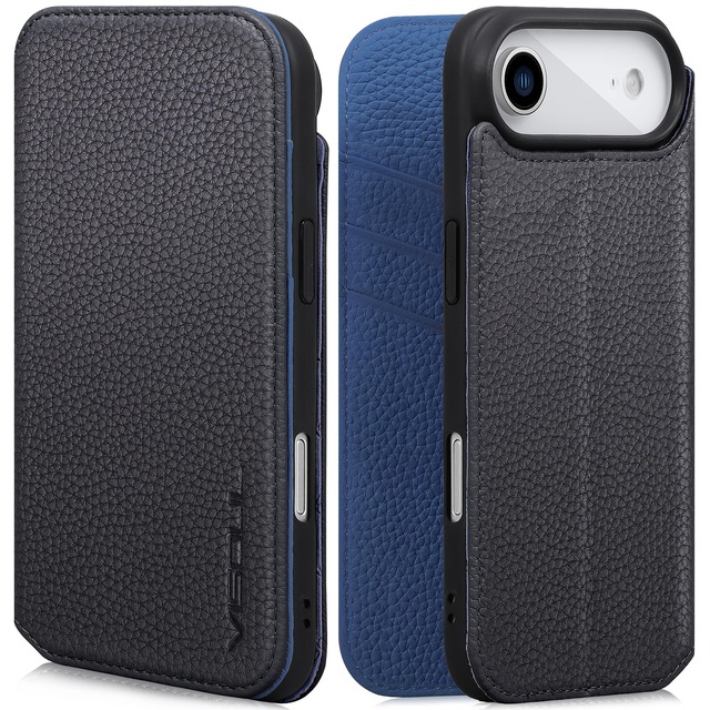 VISOUL iPhone Air 対応 ケース 手帳型 本革 アイフォン エア 手帳型ケース MagSafe対応 スマホケース レザー カード収納 携帯カバー 横置きスタンド機能付き マグネット式 全面保護 柔軟なTPU素材 アイホン Air ブラック・ネイビー