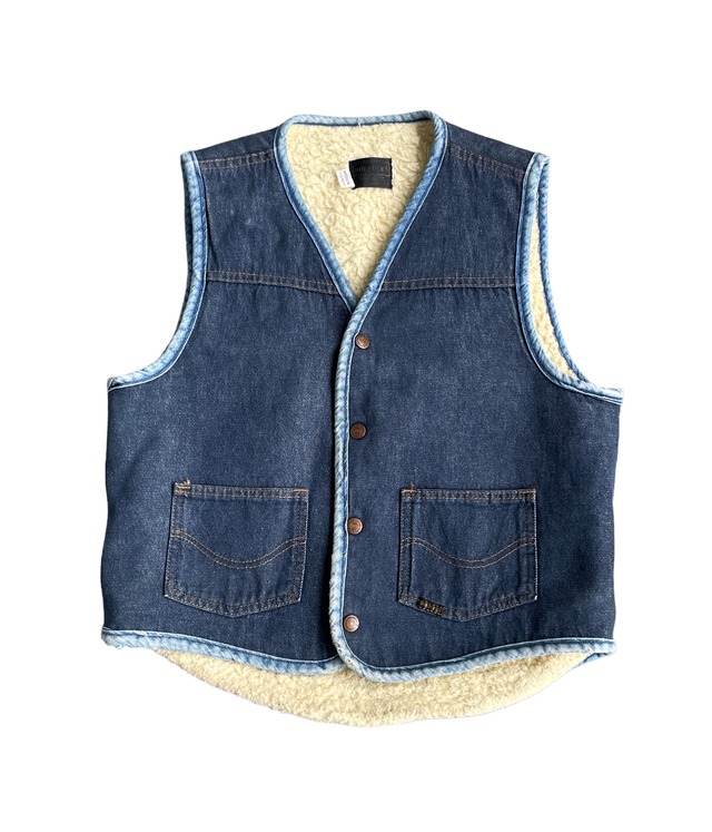 Vintage 60~70's M denim boa vest -ROEBUCKS-