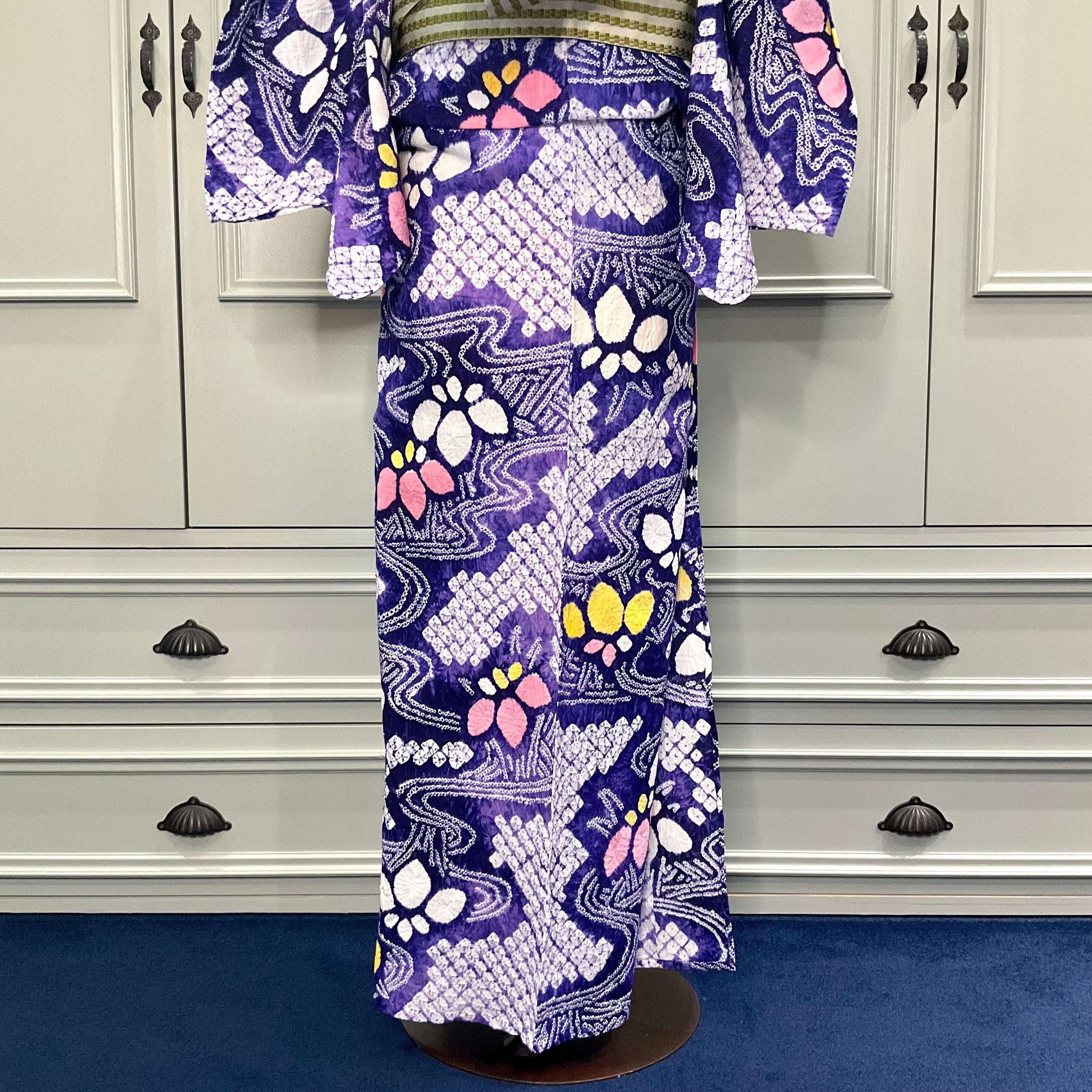 long＊Retro Iris＊花 あやめ 紫 有松鳴海絞り浴衣 B654 | kimono tento