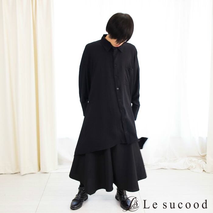 Le sucood】ビッグ ロング シャツ モード 全二色 黒 白 ユニ