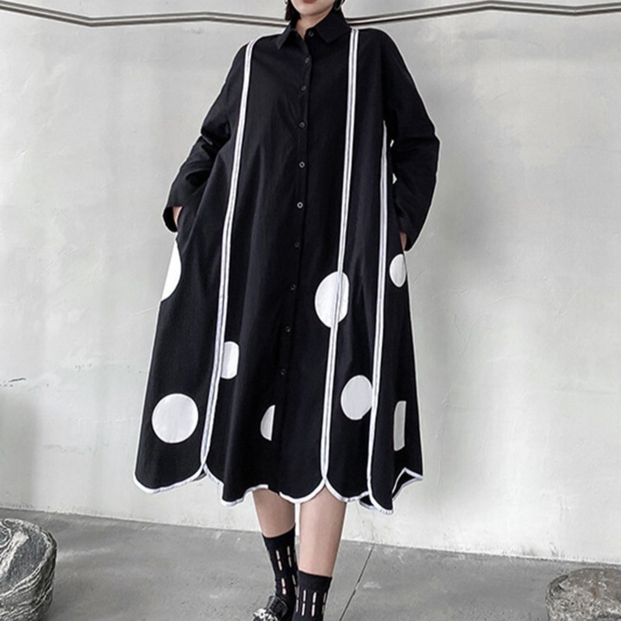 Dot Line Shirt Dress / ドット ライン シャツ ワンピース