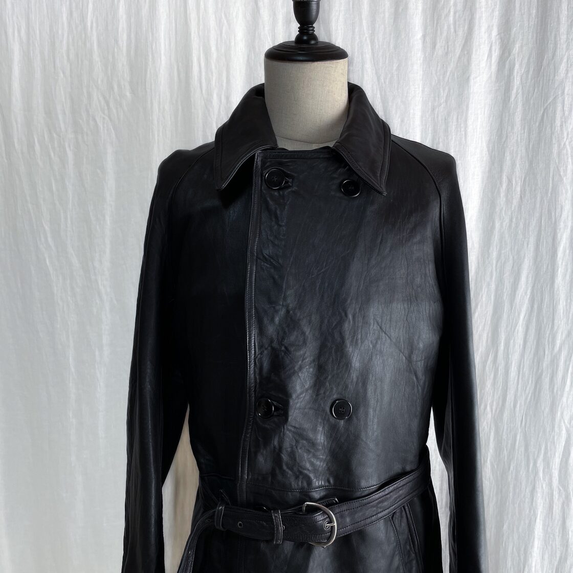 60s 70s フランス軍 レザー ロングコート カーコート ジャケット 