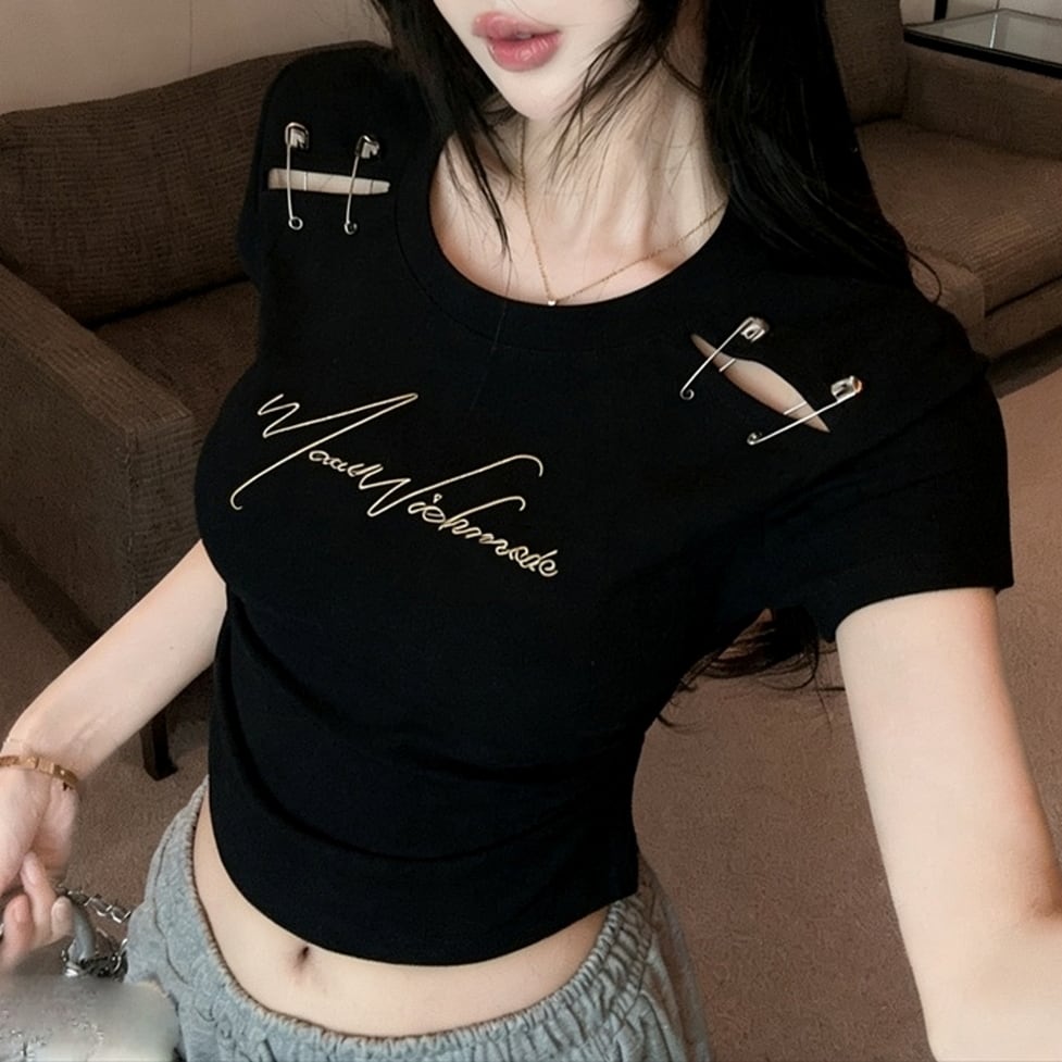 cutout pin cropped tops / l0593