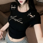 cutout pin cropped tops / l0593