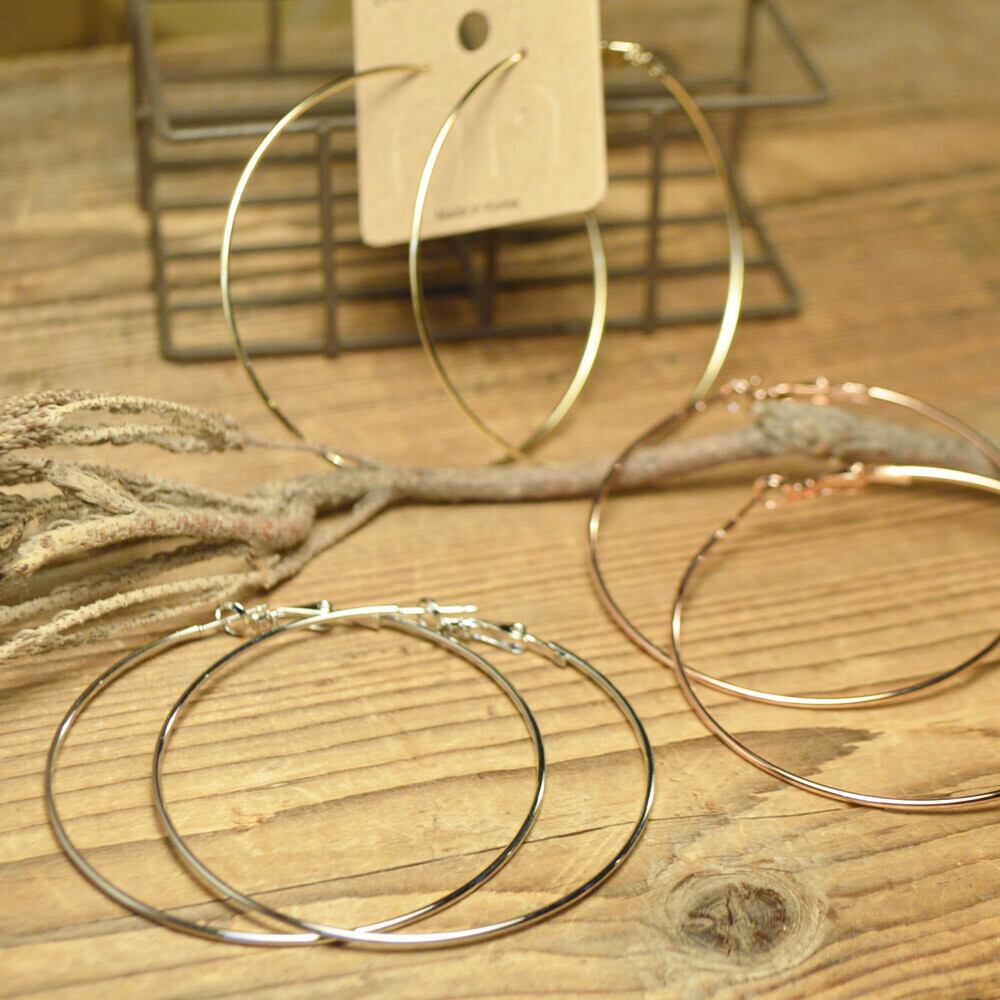 オーバル/ フープ ピアス 60mm 3色展開。ゴールド/シルバー/Pゴールド