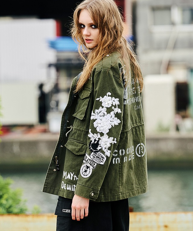 COOLA MADE パッチ&ペイントミリタリージャケット (KHAKI×WHITE)　CQ-47052