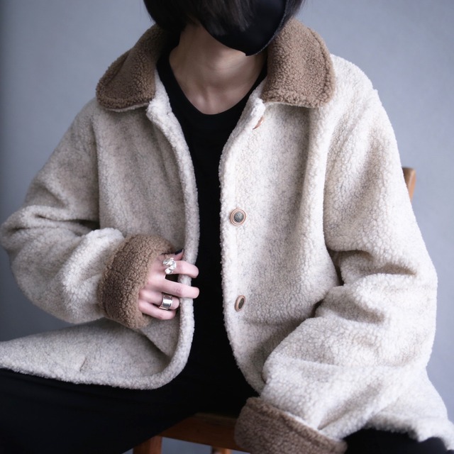 "reversible" switching design loose silhouette boa fleece jacket