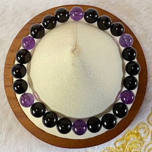モリオン チベット産×アメジスト ウルグアイ産7.5mm｜守りと癒しの天然石ブレスレット