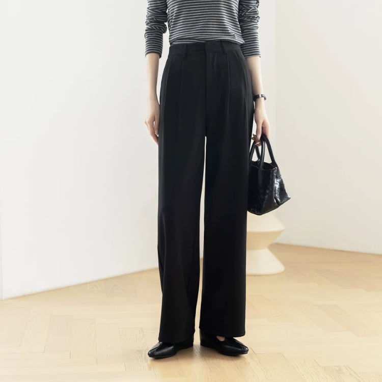 ハイウエスト フロントタック ワイドパンツ 2col N00129
