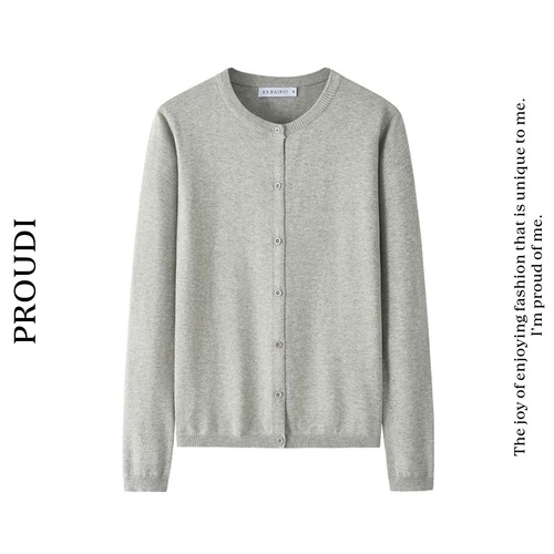 【ボタンフロントクルーネックニットカーディガン 】P02183