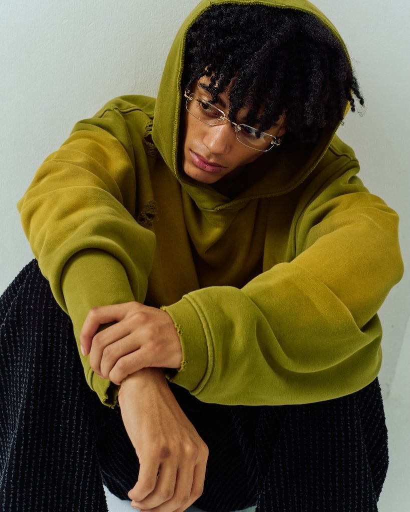 ADAM PATEK aged green damage pullover hoodie (GRN) AP2524034