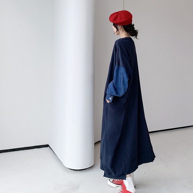 Plus‑size patchwork sweatshirt dress (SN306)