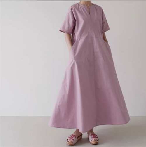 ワンピース ロングスカート シンプルワンピース 半袖 スキッパー キーネック オーバーシルエット お出かけ 大きいサイズ カジュアル ゆったり Vネック マキシ丈 パステル Aライン 体型カバー