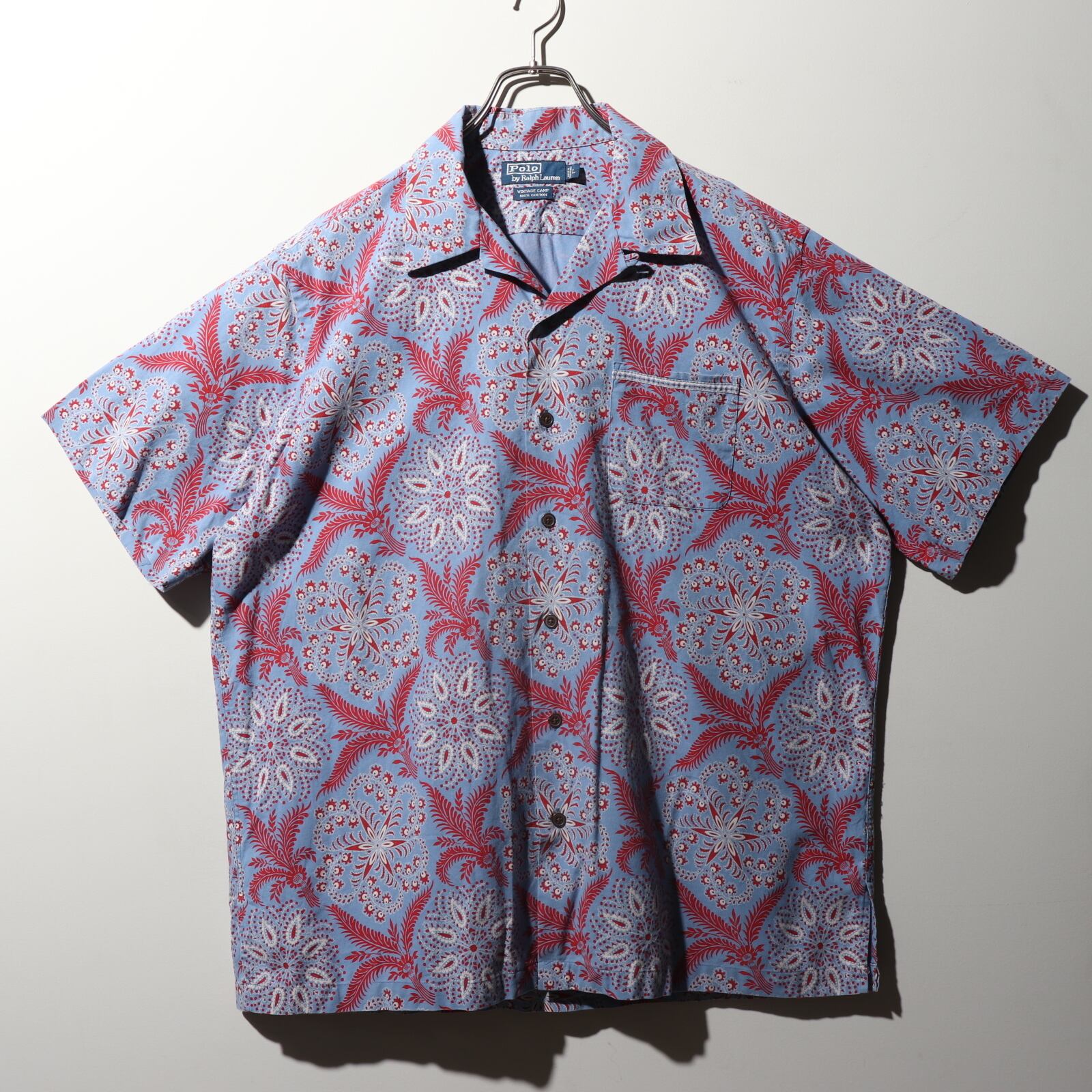 極美品 L ペイズリー 総柄 ポロラルフローレン 半袖開襟シャツ 青 polo  