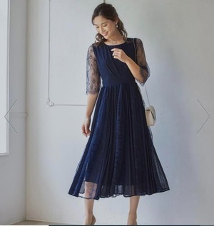 送料無料 未使用 発表会 舞台衣装 パーティ フォ－マル レース ネイビ－ L 11号 ワンピ－ス [OPN2971]