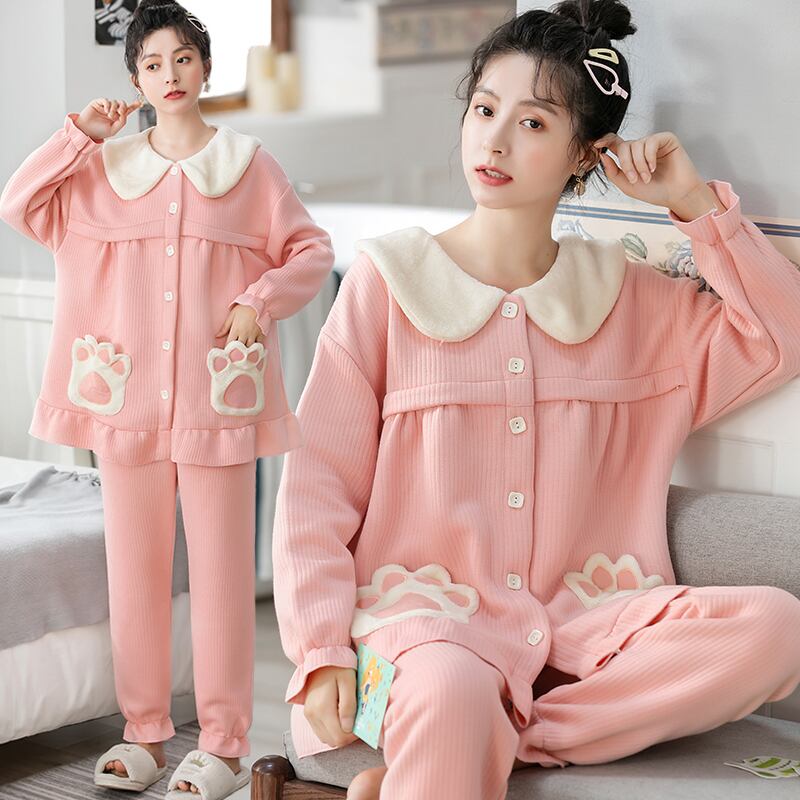 【新作】【送料無料】 320G厚手の暖かい綿パッド入りマタニティ看護寝間着スーツ秋冬パジャマ服妊婦妊娠ラウンジ コットン オータム 秋物 ウィンター 冬物 AL expec467204794871