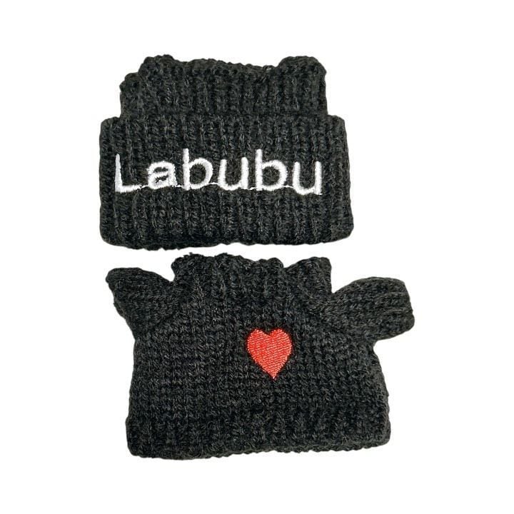 LABUBU 着せ替え 17cm ラブブ服 ブラック 黒 ホワイト 白 ロゴ刺繡入り