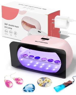 【努力特価】BUTIRESINUV レジン ライト 2in1 - 両面照射、360度光源60W、長時間タイマー設定（60秒・180秒・300秒）、56個のLED搭載、LED表示画面付き、DIYクラフト レジン専用ライト (ピンク)