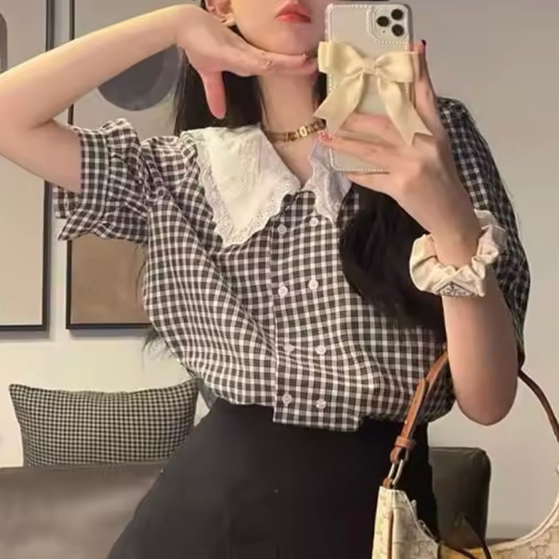 フレンチシックブロックチェックシャツ