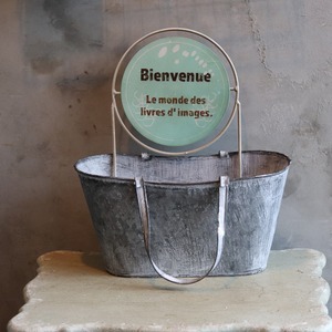 ブリキ植木鉢 　ブリキバッグL　シャビーシック　オシャレ　4063