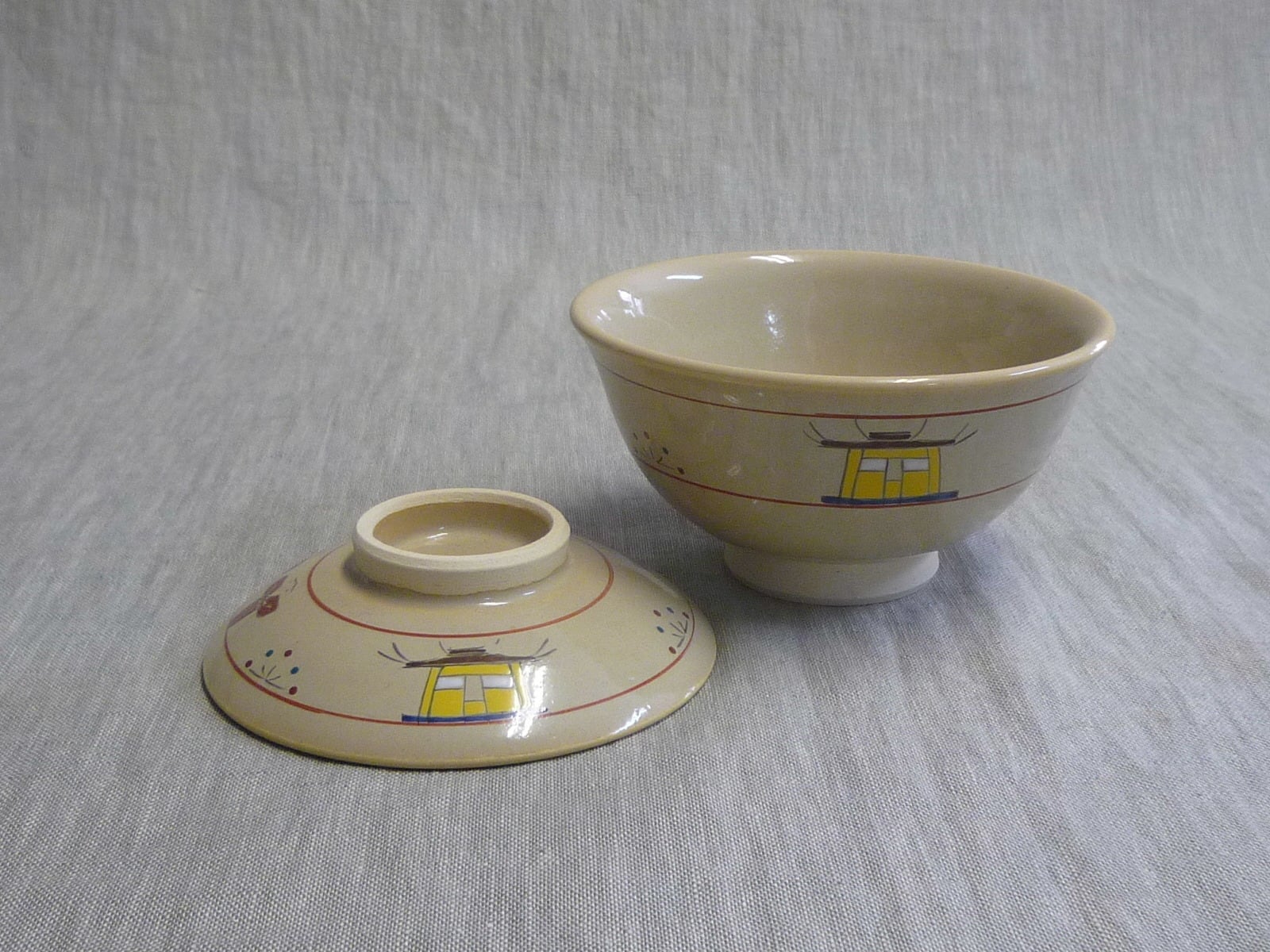 奈良絵 蓋付夫婦御飯茶碗 | 赤膚焼窯元 大塩昭山
