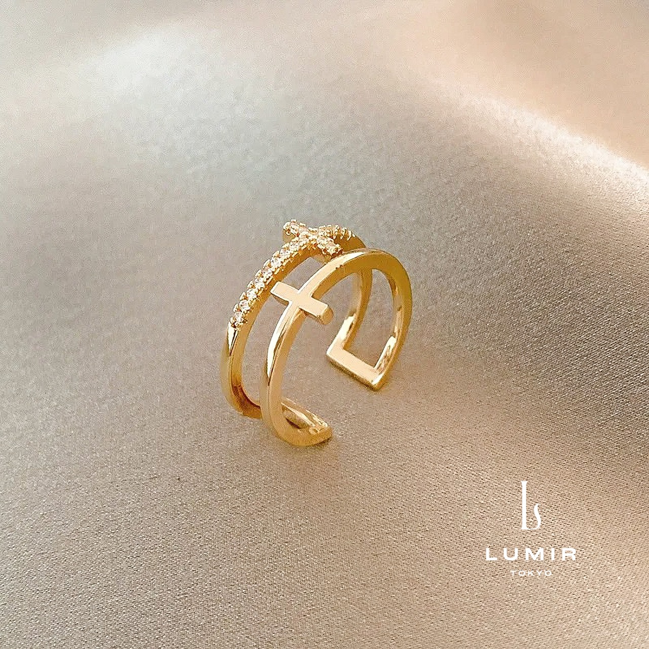 【人気リング3種セット】エレガントリーフリング / モダンソリティアリング / レイヤードクロスジルコニアリング