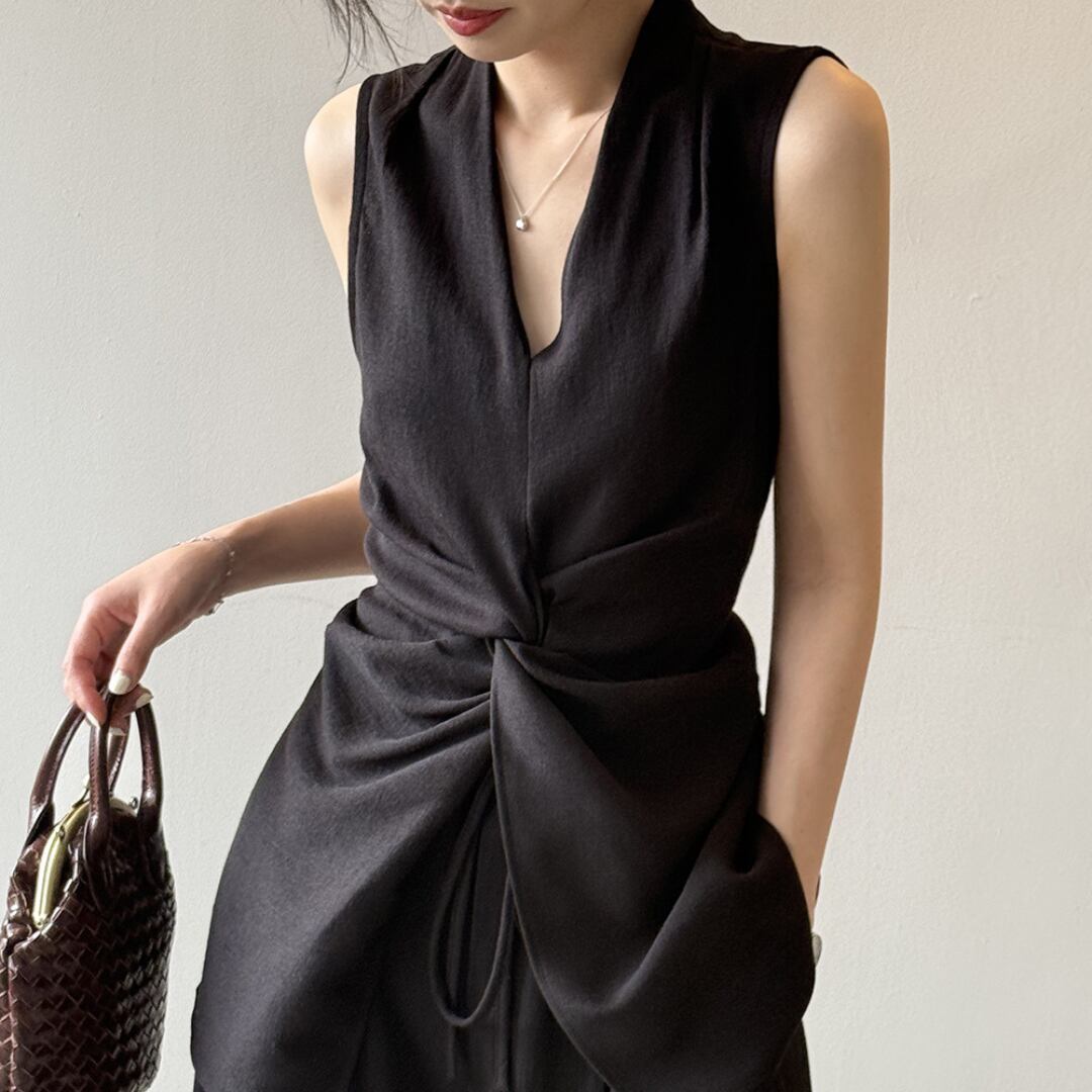 Vネック ロング トップス & ワイドパンツ 2color/3412652