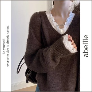 lace trim knit pullover 14120