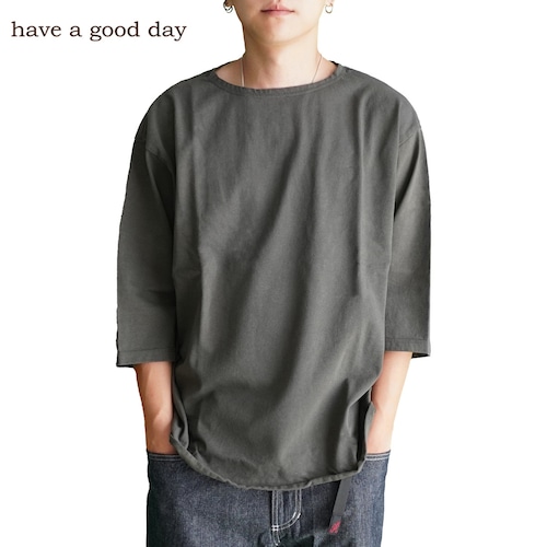 have a good day / ハブアグッドデイ HGD-320 BOATNECK 3/4 TEE コットン天竺 ボートネック 7分袖ルーズTシャツ 日本製 Charcoal