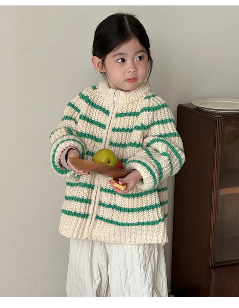 100,110cm　2colorボーダージッパーセーター