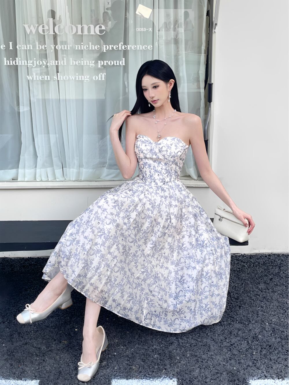 ラベンダーモノグラムロングキャミソールワンピース