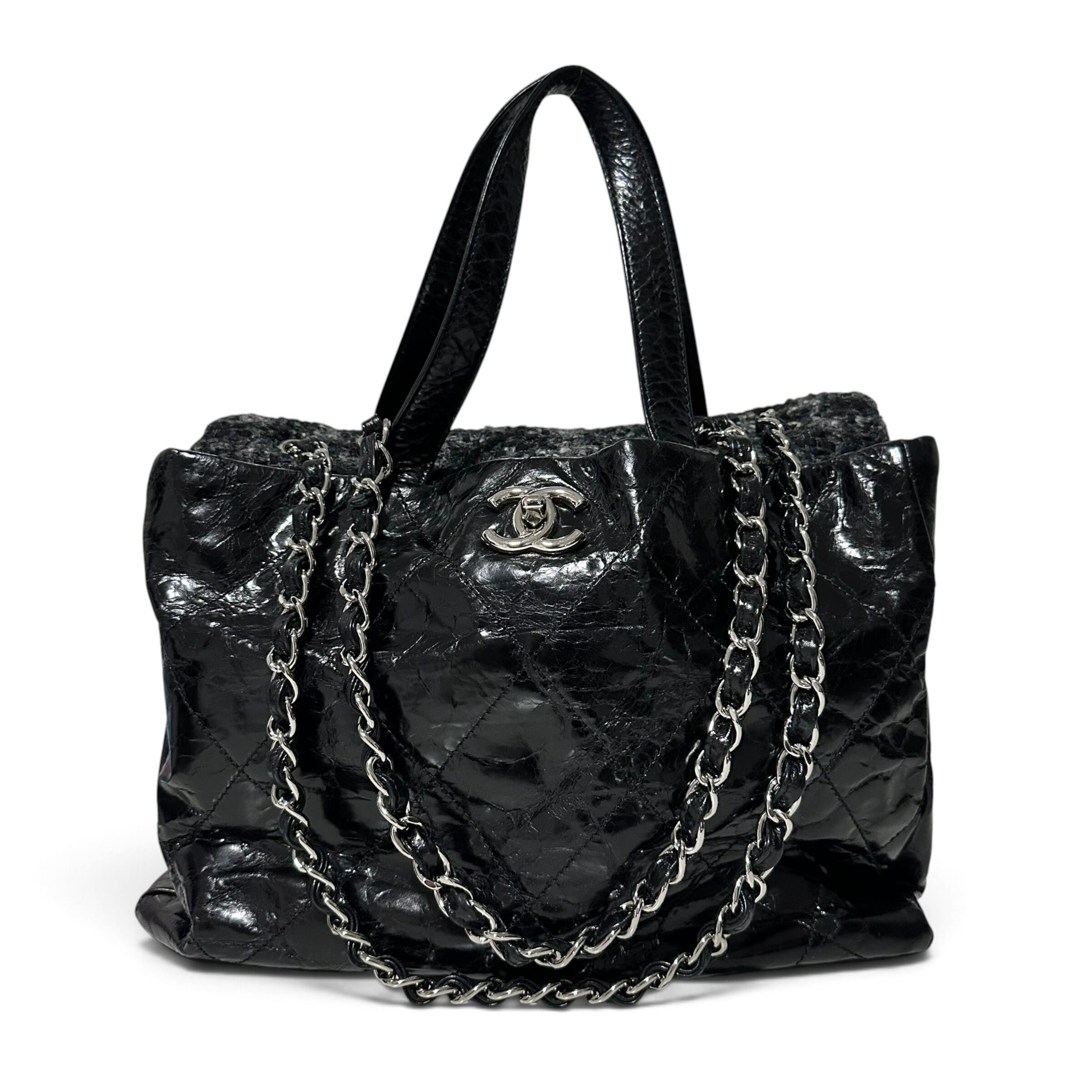 Rare◇CHANEL Matelasse 2Way Chain Tote Bag Leather Tweed Black Silver Hardware A46148 12991673 969