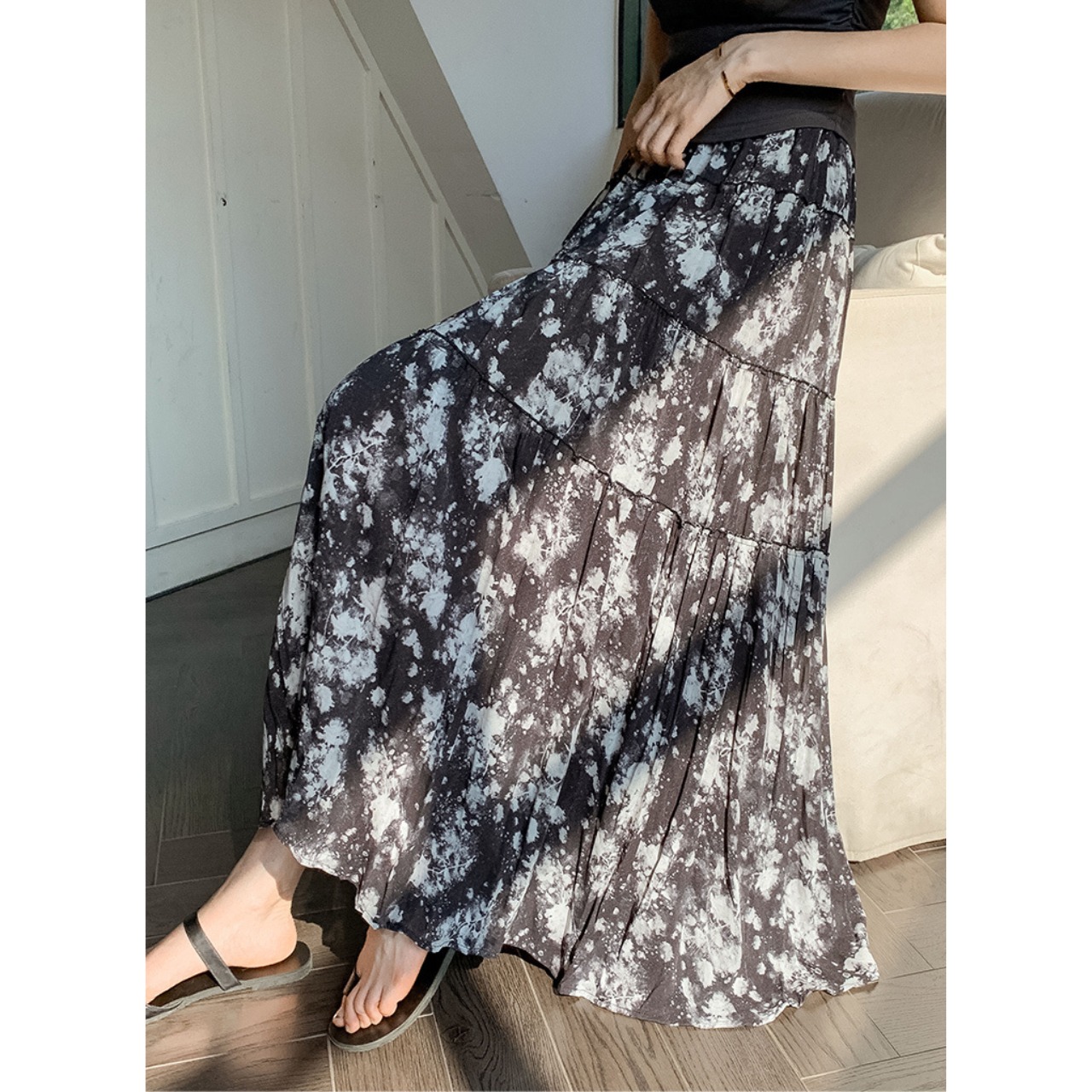 レトロ 総柄 ロング スカート 10215