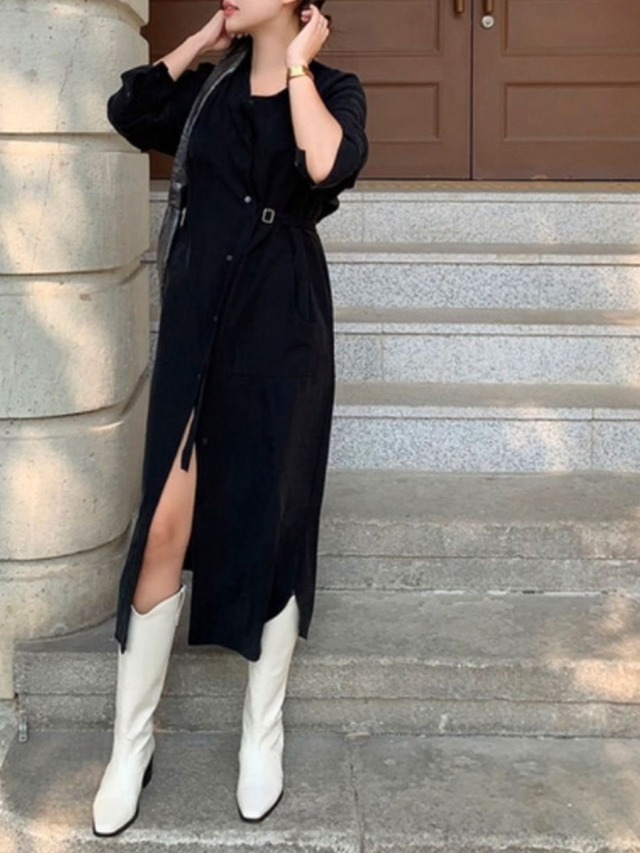 Waist Tie Long Shirt Dress