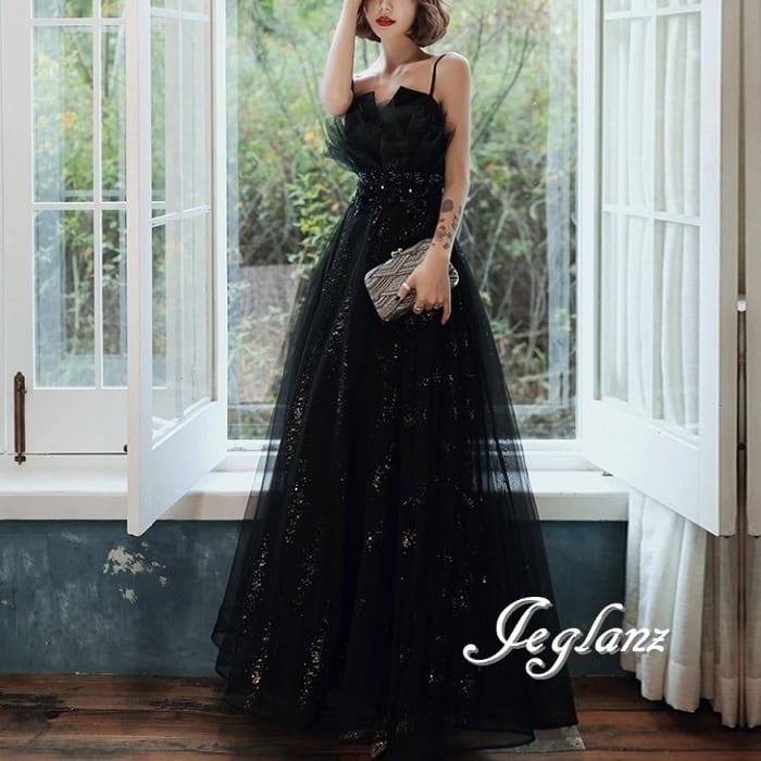 3色 パーティイブニングドレス キャミソール チュール キラキラ ラメ 光沢感(M6500)ζ