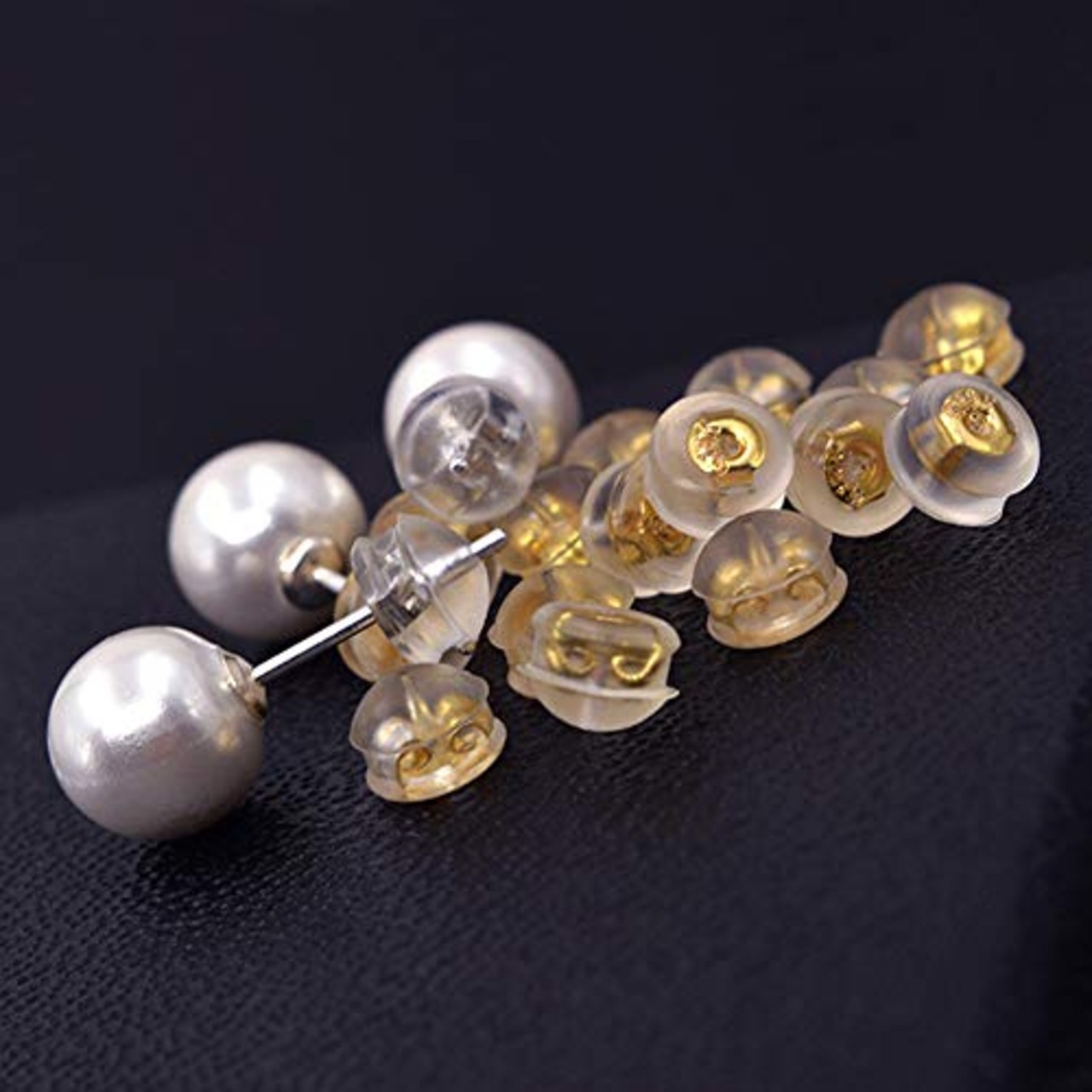 ArashiFan ピアスキャッチ シルバー925 ゴールド K18金メッキ プラチナ 白金 ピンクゴールド シリコン 落ちない ピアスキャッチャー つまみやすい筒型4ペア(8個)