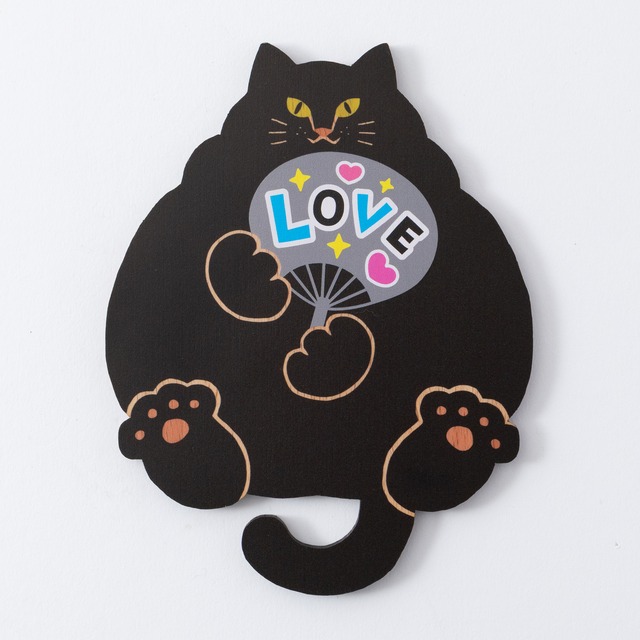 ときめきのLOVEねこ〈黒〉｜猫雑貨・木製コースター・ウッドプレート