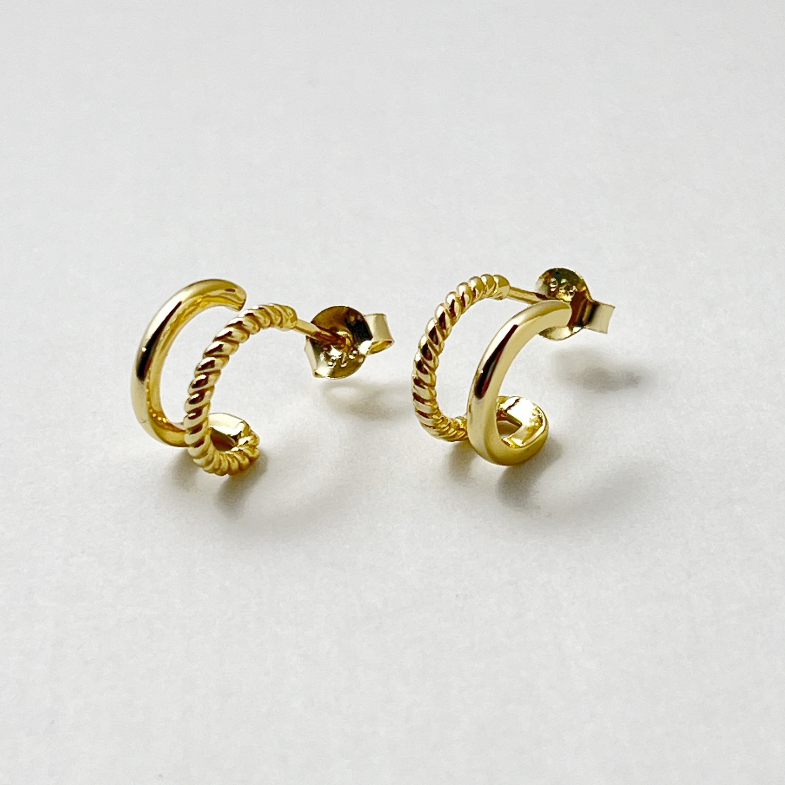 Gold Coating ダブル ライン ハーフ ロープ フープ スタッドピアス