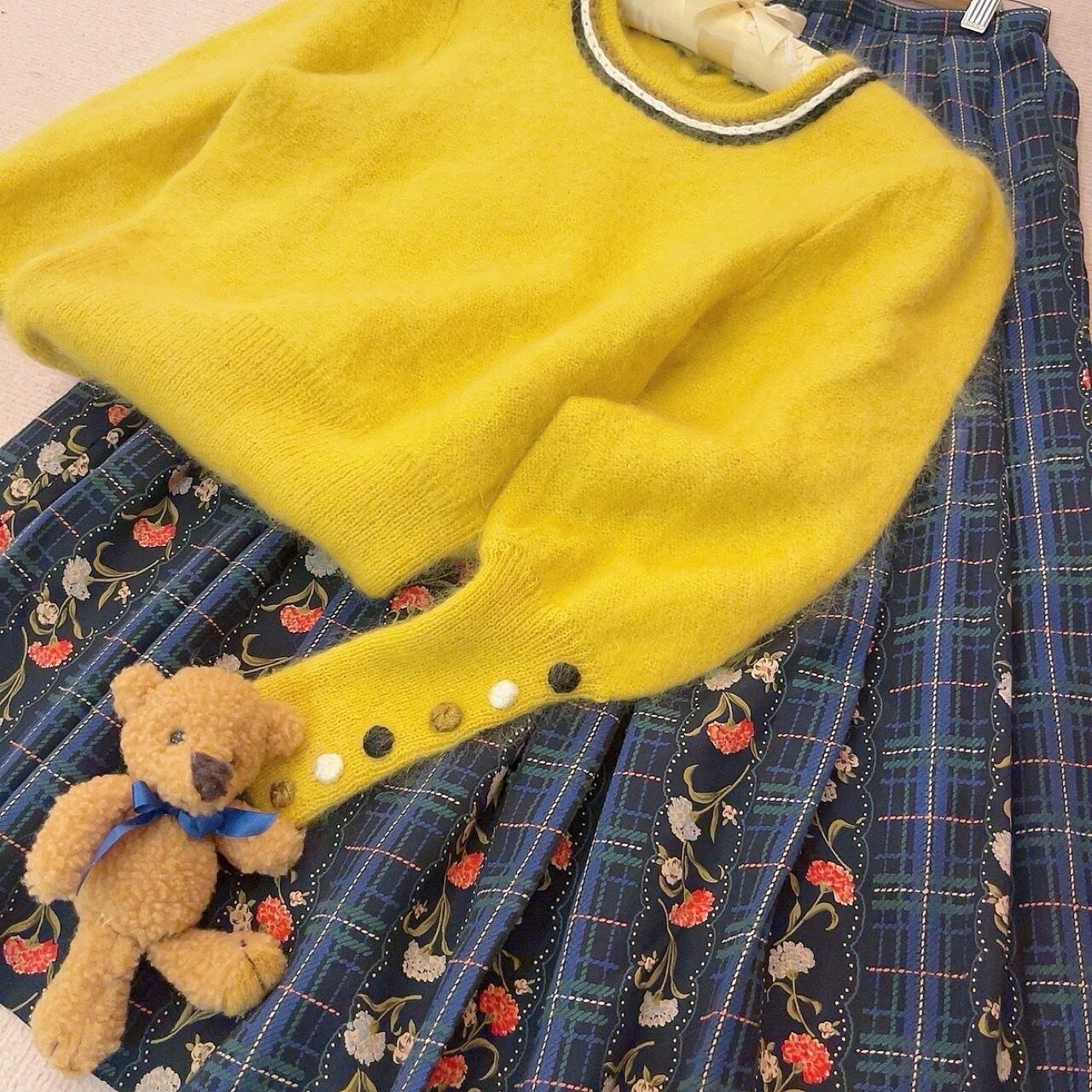 long rib button yellow mohair sweater