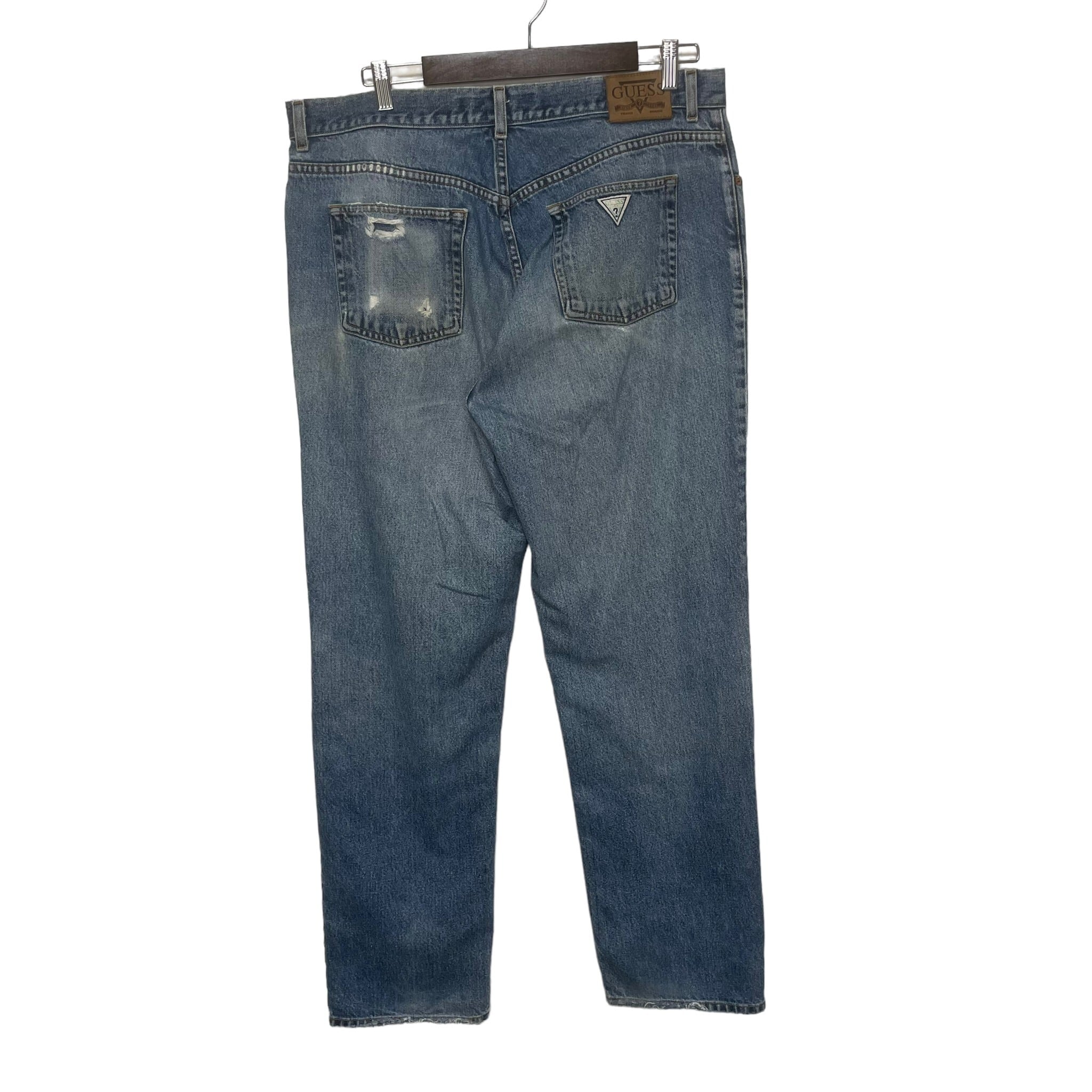 W38×L30#裾上げ済み】【Made in USA】GUESS デニムパンツ 革パッチ 