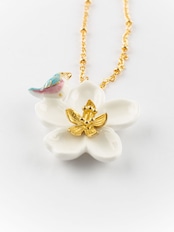 【SALE】nach ナッシュ 【鳥と梨の花】ペンダント ネックレス ミニチュア 24金メッキ 真鍮 陶器 アニマル ネックレス バード 鳥 花 ギフト プレゼント かわいい おしゃれ 女性 彼女 プレゼント 誕生日 ホワイトデー 磁器 金